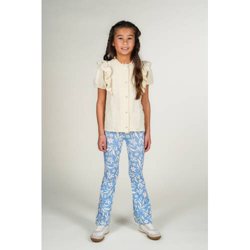 Moodstreet flared legging lichtblauw Broek Meisjes Stretchkatoen Bloemen - maat 98/104 afbeelding