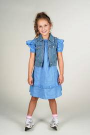 thumbnail: Light blue denim meisjes Moodstreet gilet van denim met klassieke kraag, ritssluiting en sierknopen