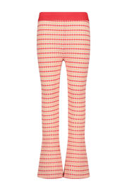 thumbnail: Rood, oranje en beige meisjes Quapi regular flared broek van katoen met elastische tailleband en ruitenprint