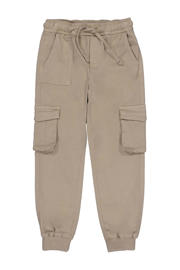 thumbnail: Kakikleurige jongens Quapi regular cargo broek van katoen met elastische tailleband en effen