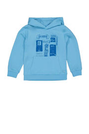 thumbnail: Blauwe jongens Quapi hoodie van katoen met effen, lange mouwen, capuchon en geribde boorden