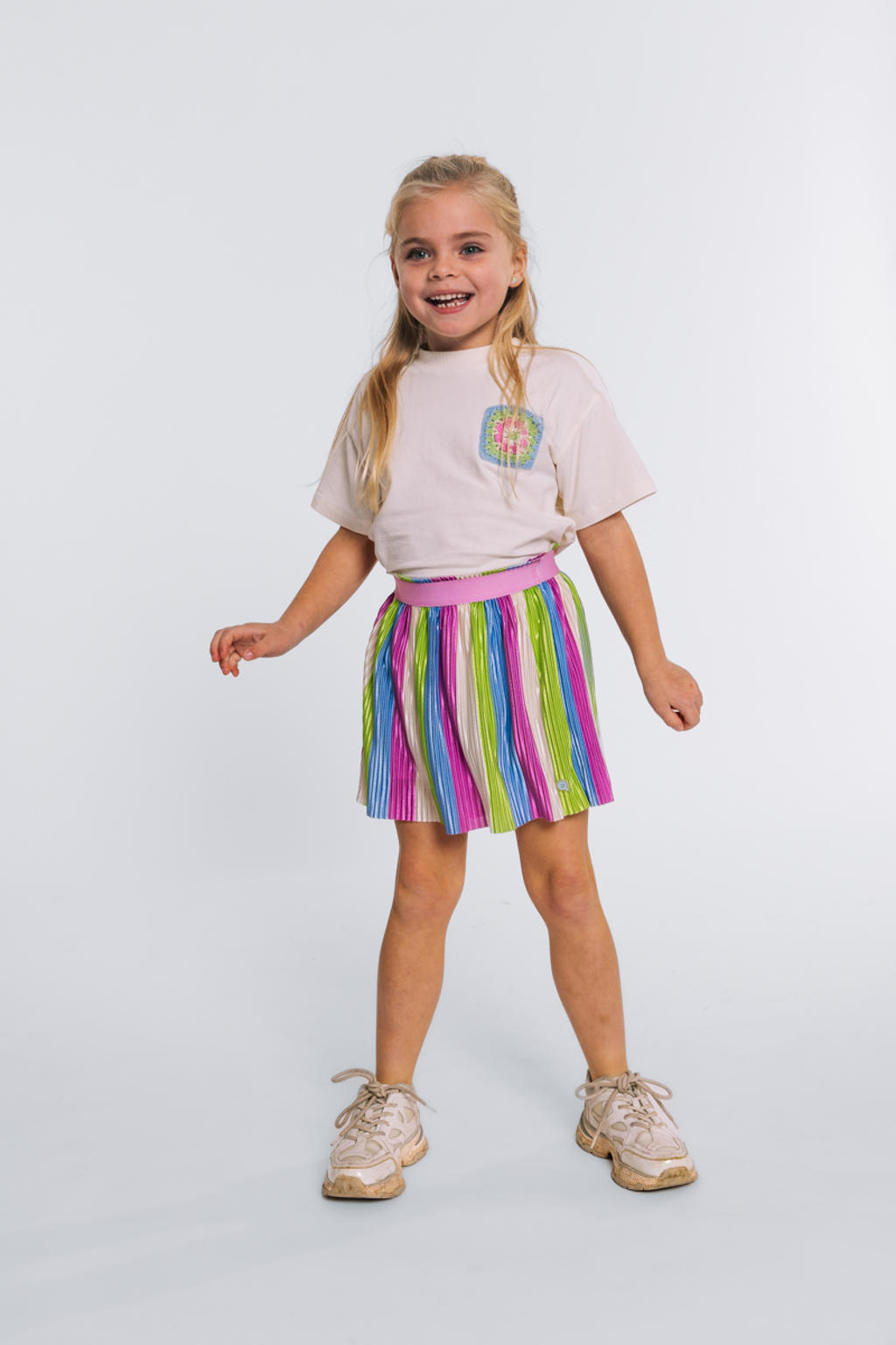 Multikleurige meisjes Quapi plissé rok gemaakt van polyester en met elastische tailleband