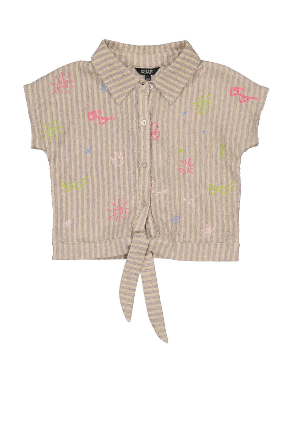 Beige, paars en roze meisjes Quapi blouse van polyester met korte mouwen, klassieke kraag, knoopsluiting en knoopdetail