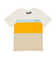 thumbnail: Ecru, beige en gele jongens Quapi T-shirt van katoen met meerkleurige print, korte mouwen en ronde hals