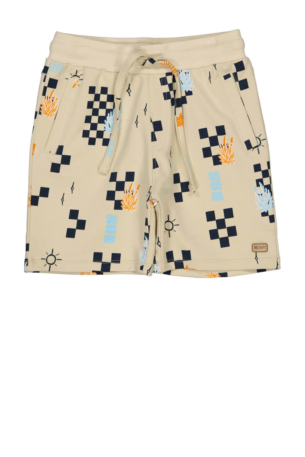 Beige, donkerblauw en oranje jongens Quapi regular sweatshort van katoen met elastische tailleband met koord
