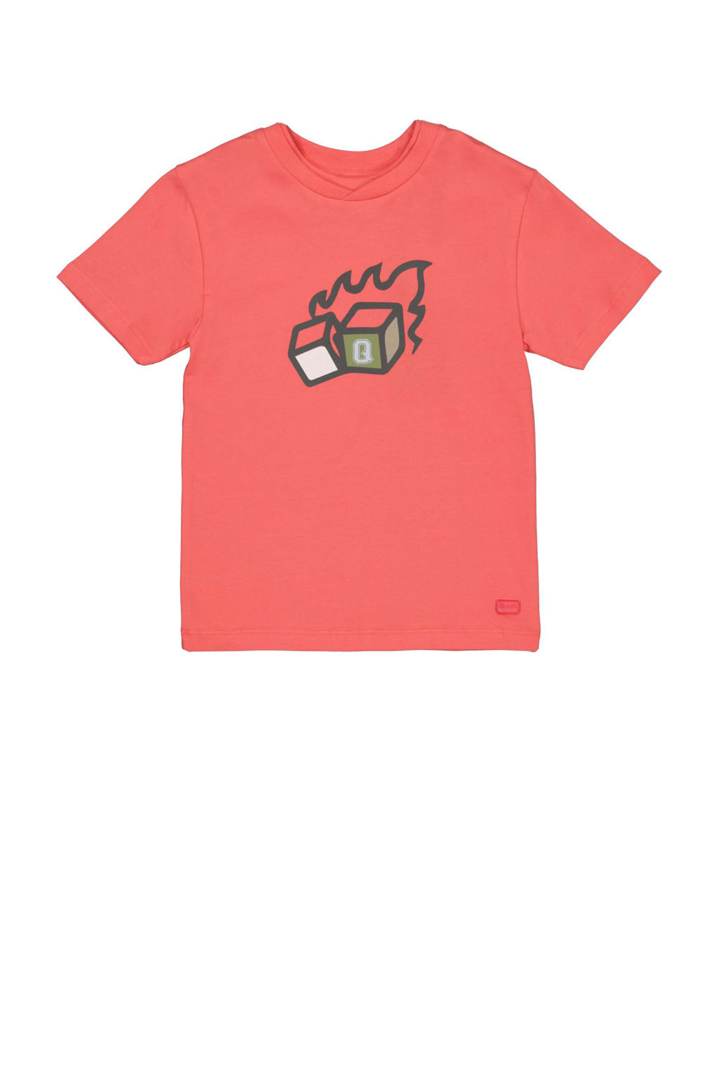 Rode jongens Quapi T-shirt van katoen met effen, korte mouwen en ronde hals