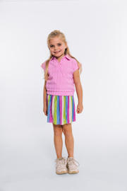 thumbnail: Roze meisjes Quapi van polyester met ruitenprint, korte mouwen, klassieke kraag en knoopsluiting