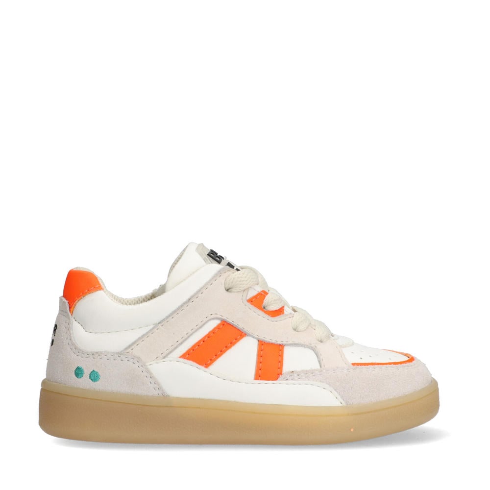 Beige en oranje jongens BunniesJR suède sneakers met rits- en vetersluiting