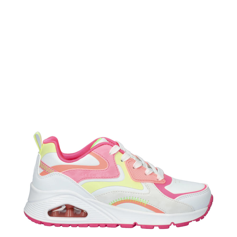 Roze en witte meisjes Skechers Uno Gen-1 sneakers van imitatieleer met met air en veters