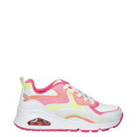 thumbnail: Roze en witte meisjes Skechers Uno Gen-1 sneakers van imitatieleer met met air en veters