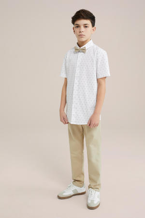 overhemd met vlinderdas wit/beige/donkerblauw