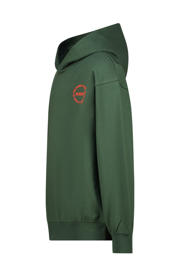 thumbnail: Donkergroen en oranje jongens Raizzed hoodie van sweat materiaal met backprint, lange mouwen, capuchon en geribde boorden
