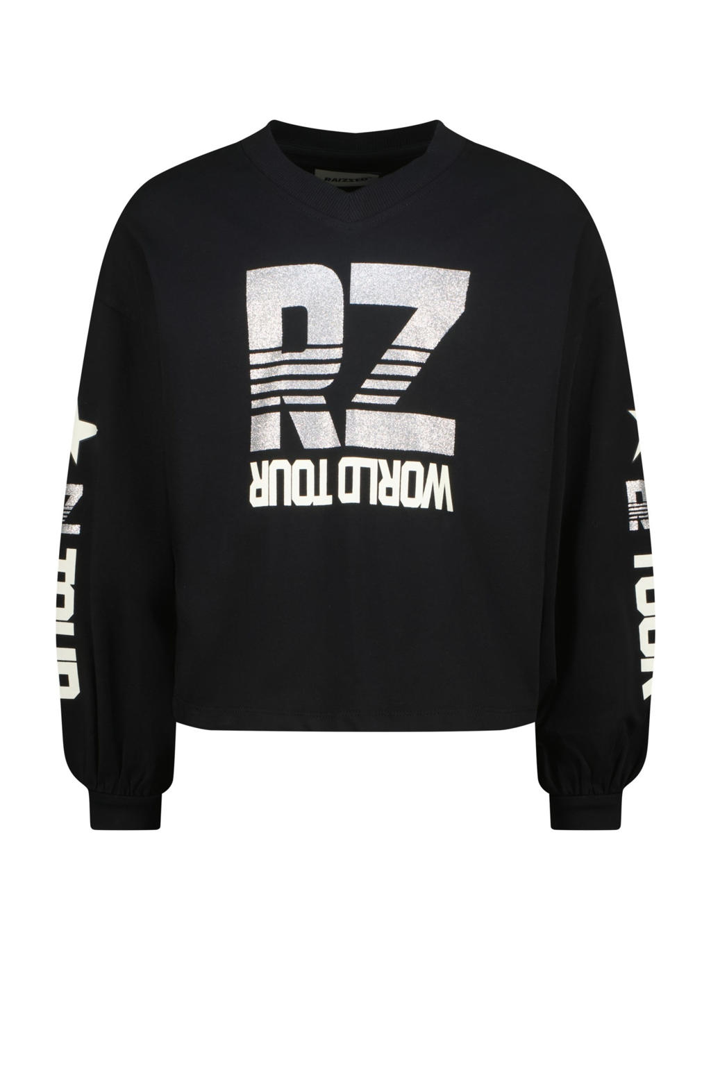 Zwarte meisjes Raizzed sweater met tekst print, lange mouwen, ronde hals en geribde boorden