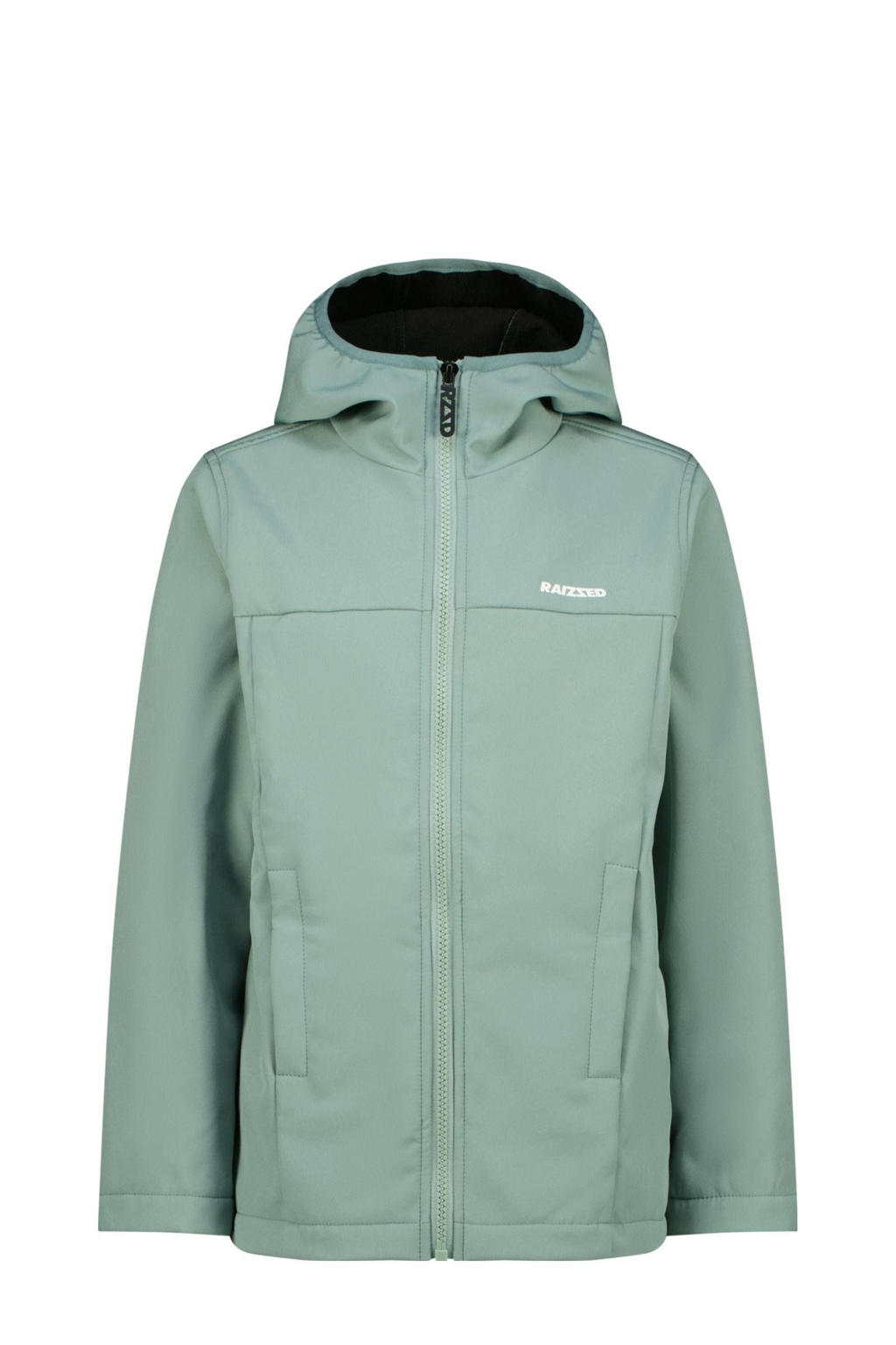 Groene jongens Raizzed jack van polyester met effen, lange mouwen, capuchon en ritssluiting
