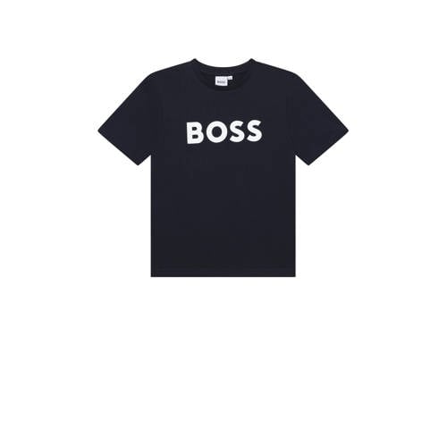 BOSS T-shirt donkerblauw Jongens Katoen Ronde hals Tekst - maat 140 afbeelding
