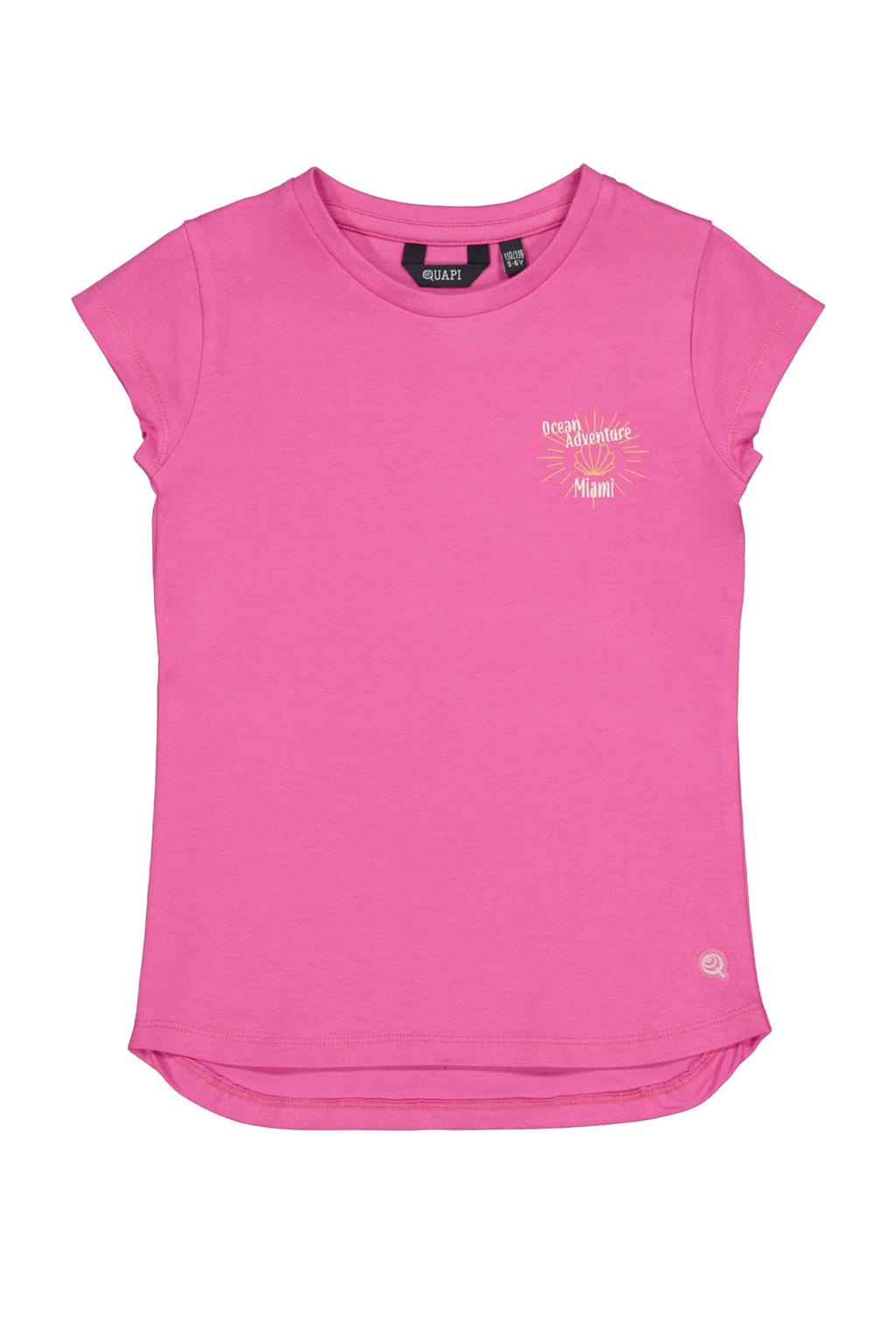 Roze, lichtroze en gele meisjes Quapi T-shirt van katoen met backprint, korte mouwen en ronde hals