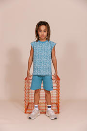 thumbnail: Blauwe jongens Quapi regular sweatshort van katoen met elastische tailleband met koord en effen