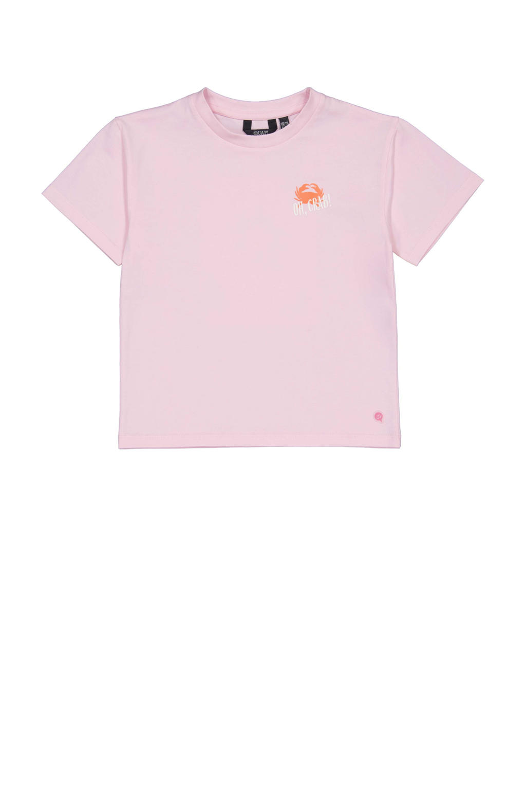 Roze meisjes Quapi T-shirt van katoen met backprint, korte mouwen, ronde hals en drukknoopsluiting