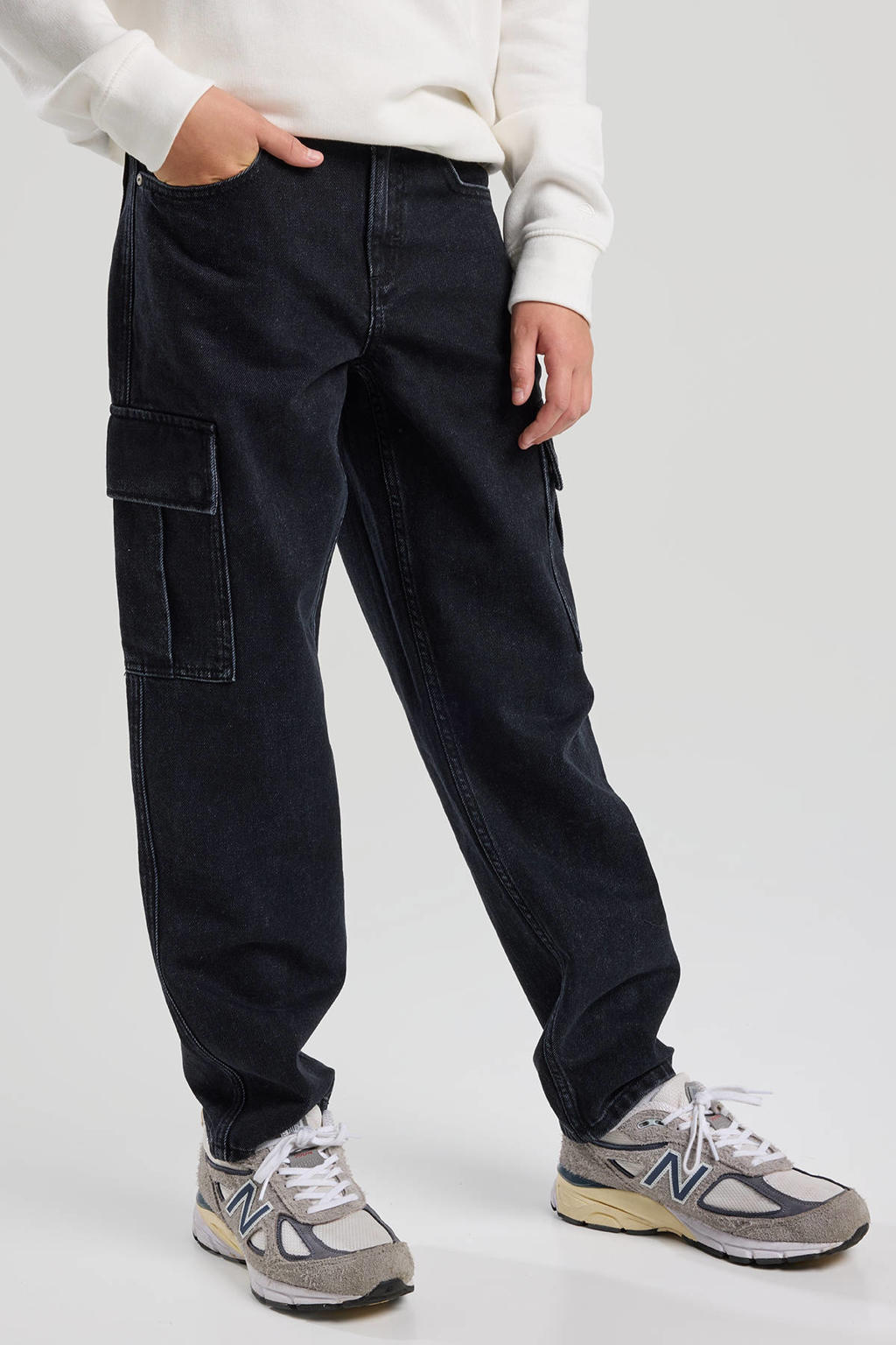 Black denim jongens America Today rechtvallend  waist black van denim met rits- en knoopsluiting en effen
