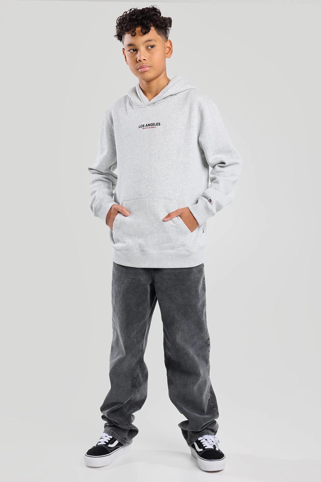 Grijze jongens America Today hoodie van sweat materiaal met backprint, lange mouwen en capuchon