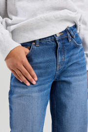 thumbnail: Medium blue denim meisjes America Today van denim met loose fit, low waist, rits- en knoopsluiting en effen