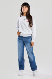 thumbnail: Medium blue denim meisjes America Today low waist loose fit jeans van denim met rits- en knoopsluiting en effen