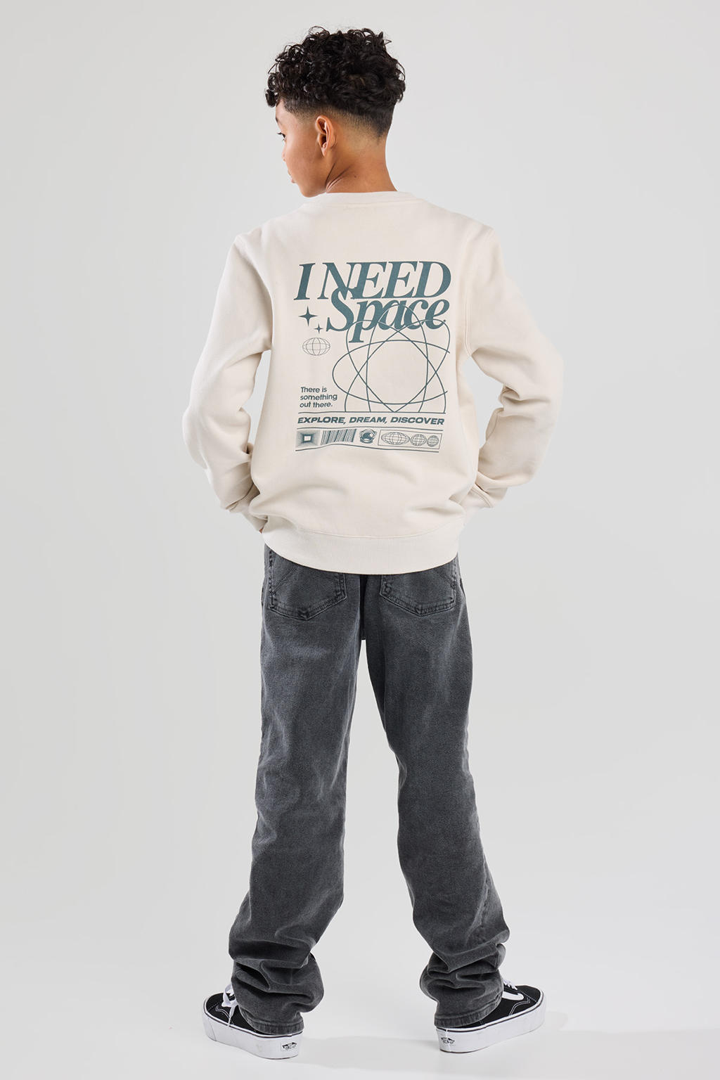Witte jongens America Today sweater met backprint, lange mouwen en ronde hals