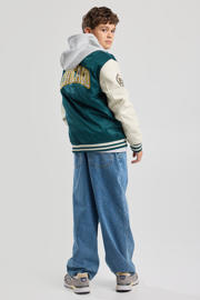thumbnail: Groen en ecru jongens America Today bomberjack van polyester met backprint, lange mouwen, ronde hals en ritssluiting
