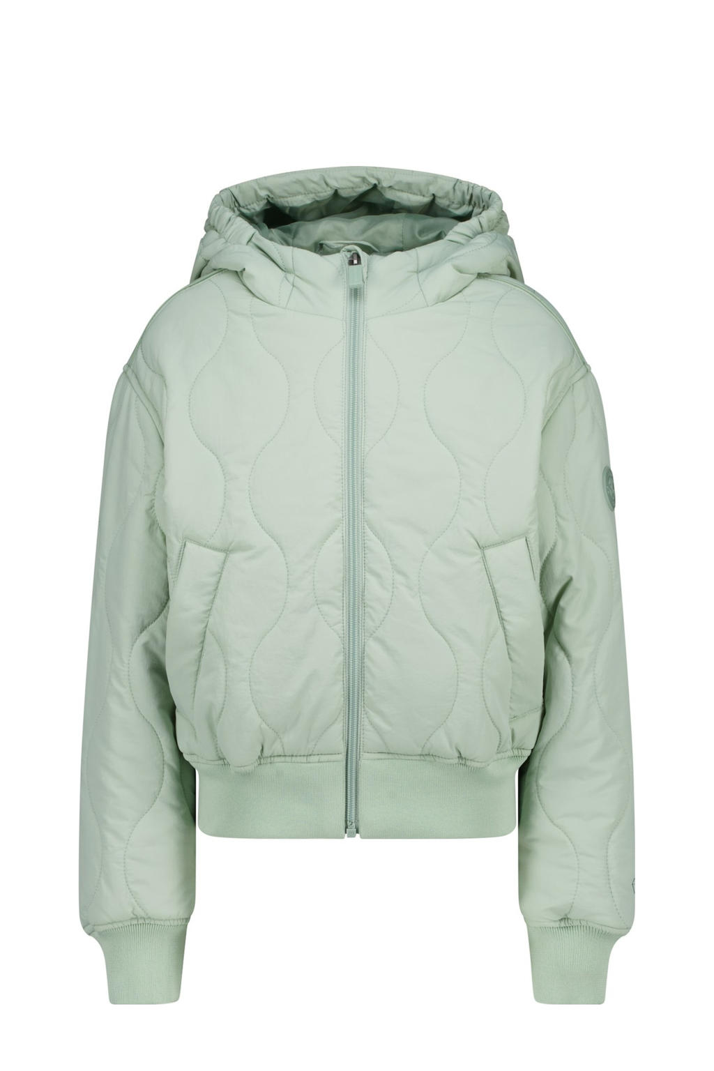 Groene meisjes America Today gewatteerde jas van polyester met effen, lange mouwen, capuchon, ritssluiting en quilted
