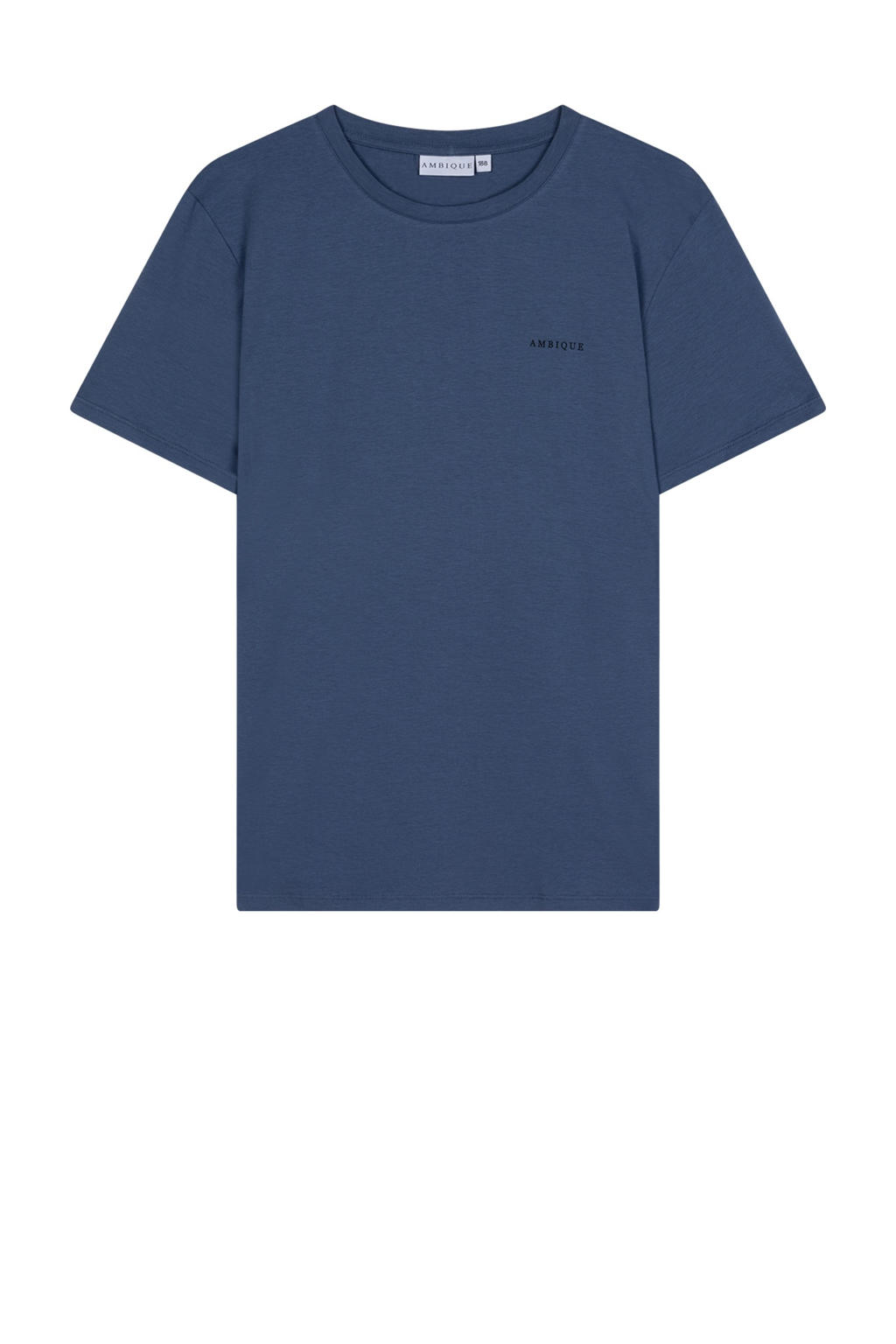 Donkerblauwe jongens Ambique T-shirt van stretchkatoen met logo dessin, korte mouwen en ronde hals
