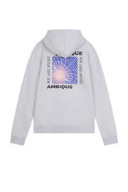 thumbnail: Lichtgrijs, blauw en witte jongens Ambique sweater met backprint, lange mouwen, capuchon en geribde boorden