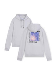 thumbnail: Lichtgrijs, blauw en witte jongens Ambique sweater met backprint, lange mouwen, capuchon en geribde boorden