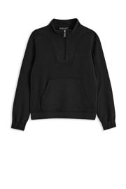 thumbnail: Zwarte meisjes 4PRESIDENT sweater van modal met effen, lange mouwen, opstaande kraag en ritssluiting
