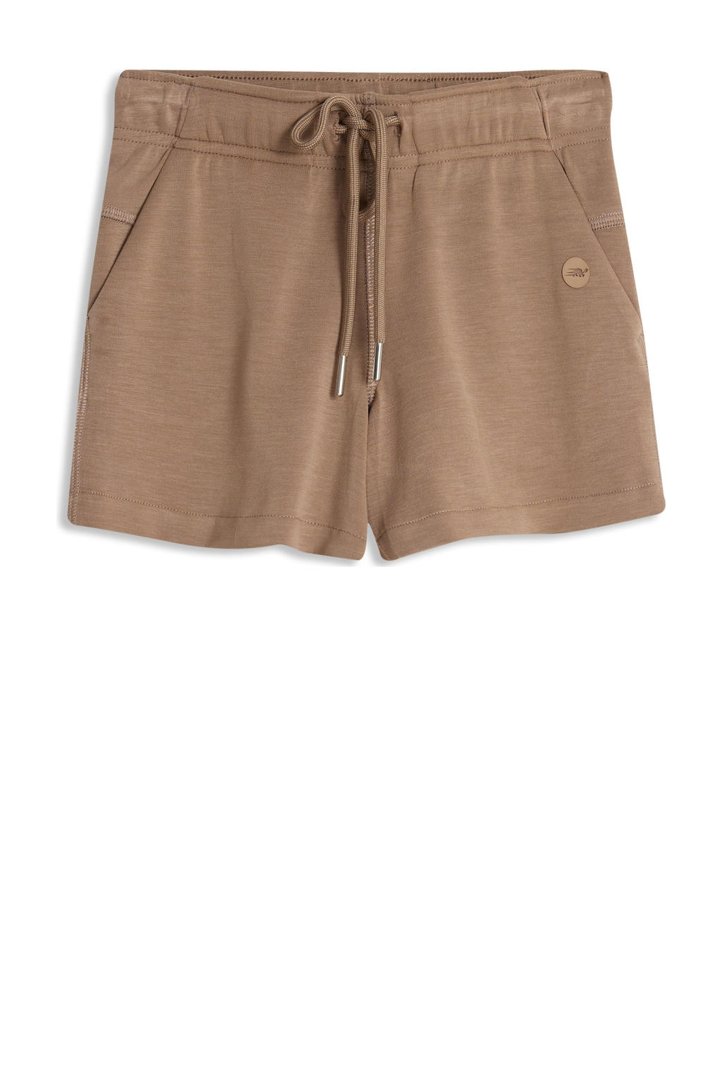 Bruine meisjes 4PRESIDENT sweatshort van modal met elastische tailleband met koord en effen