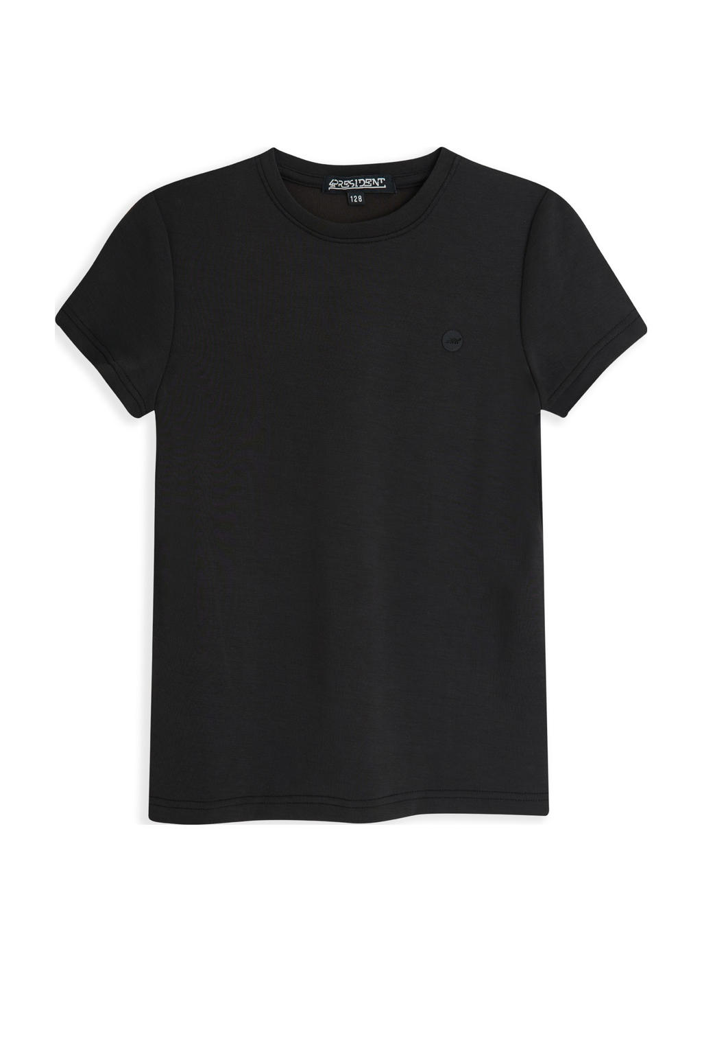 Zwarte meisjes 4PRESIDENT T-shirt van modal met effen, korte mouwen en ronde hals