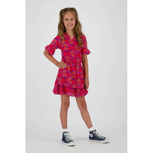 Vingino midi jurk rood Meisjes Polyester Ronde hals All over print - maat 140 afbeelding