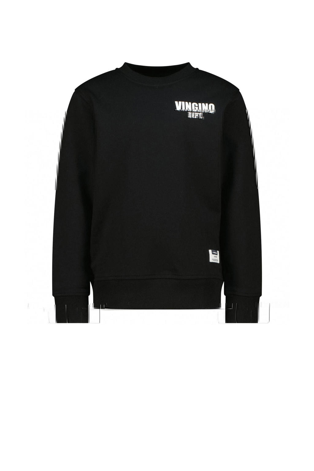 Zwarte jongens Vingino sweater met backprint, lange mouwen, ronde hals en geribde boorden