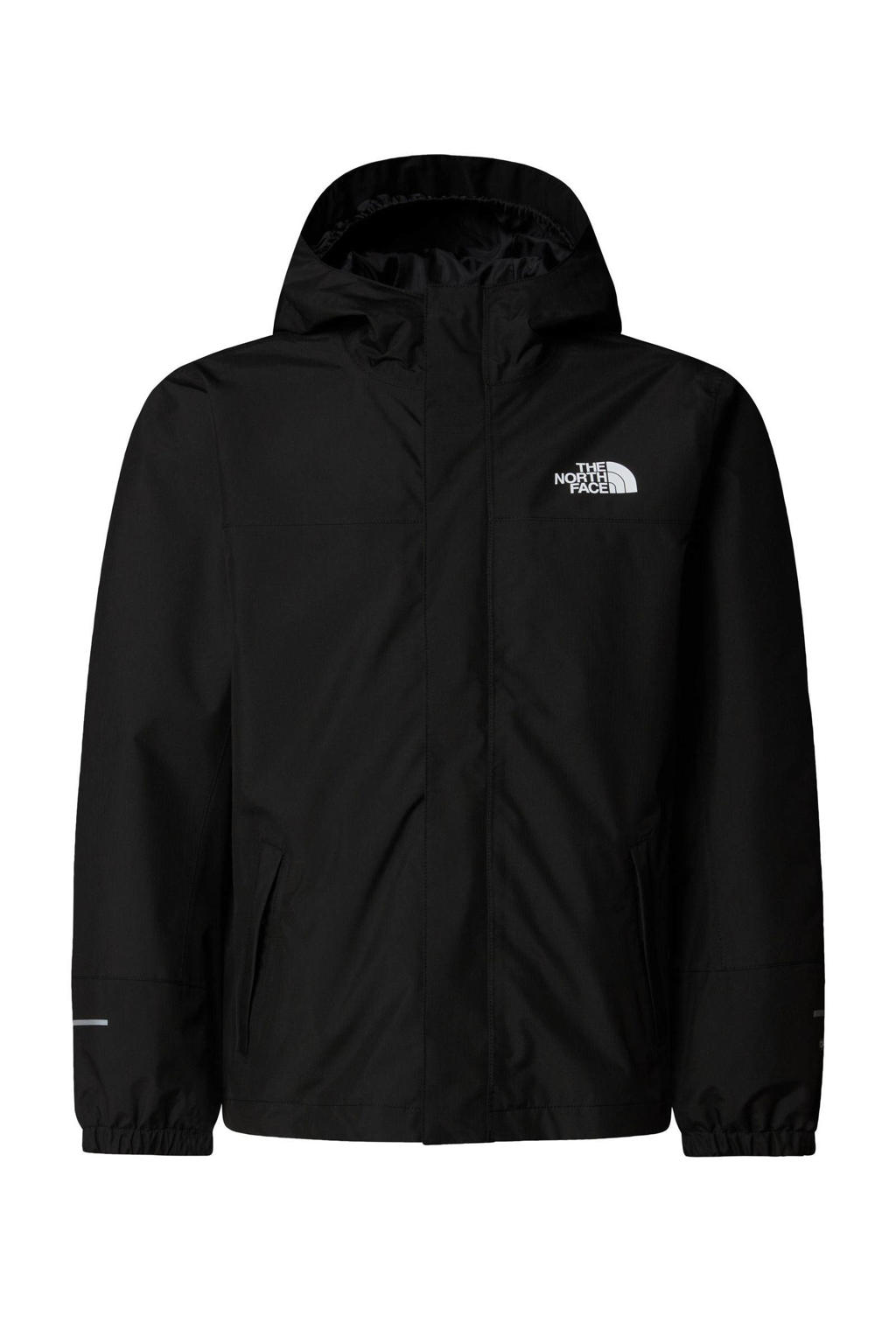 Zwarte jongens The North Face regenjas van polyester met effen, lange mouwen, capuchon en rits met windvanger