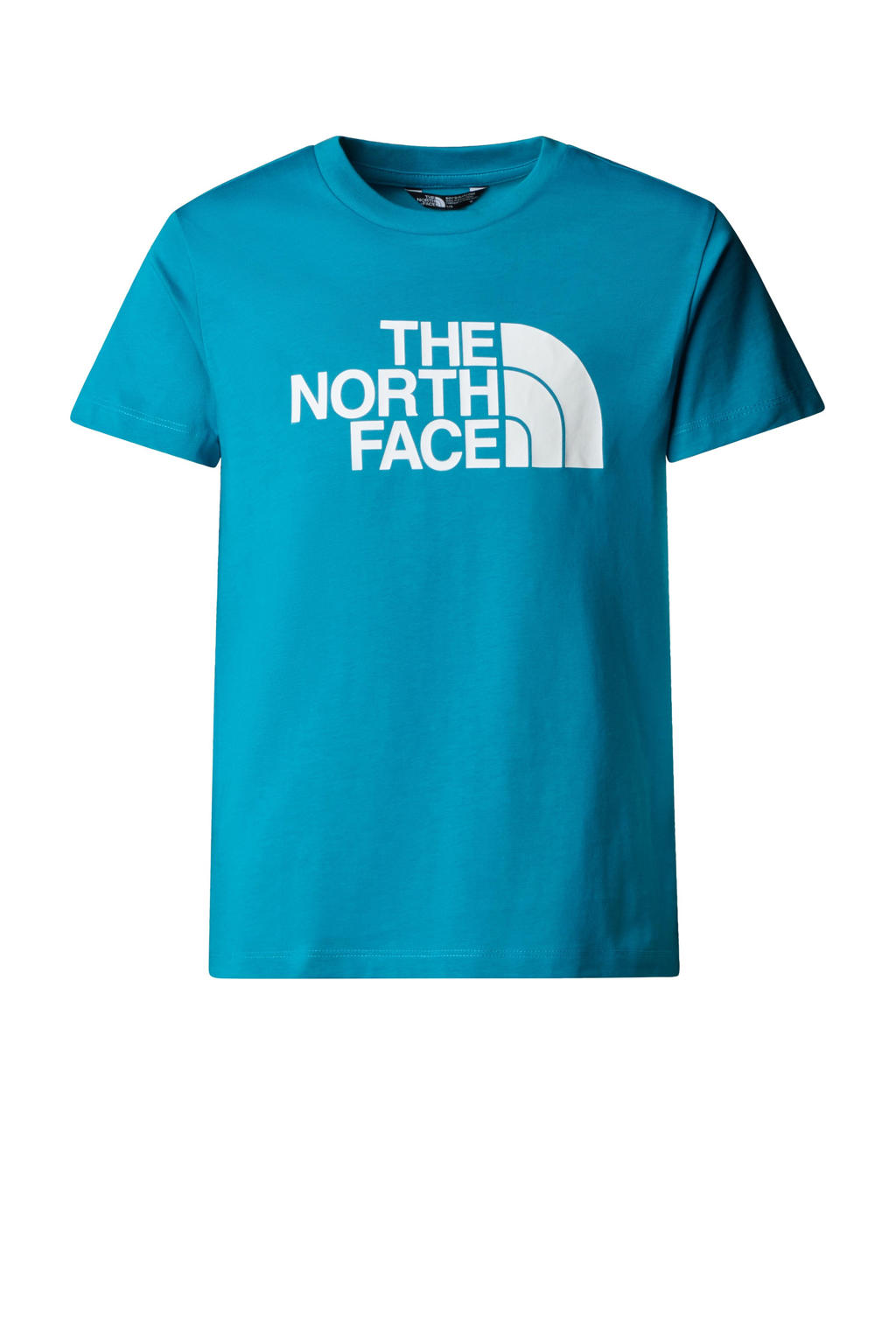 Turquoise en witte jongens The North Face T-shirt Easy van katoen met printopdruk, korte mouwen en ronde hals