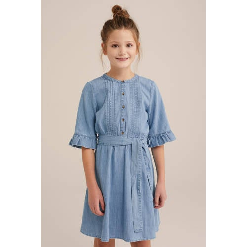 WE Fashion Blue Ridge spijkerjurk light blue denim Blauw Effen