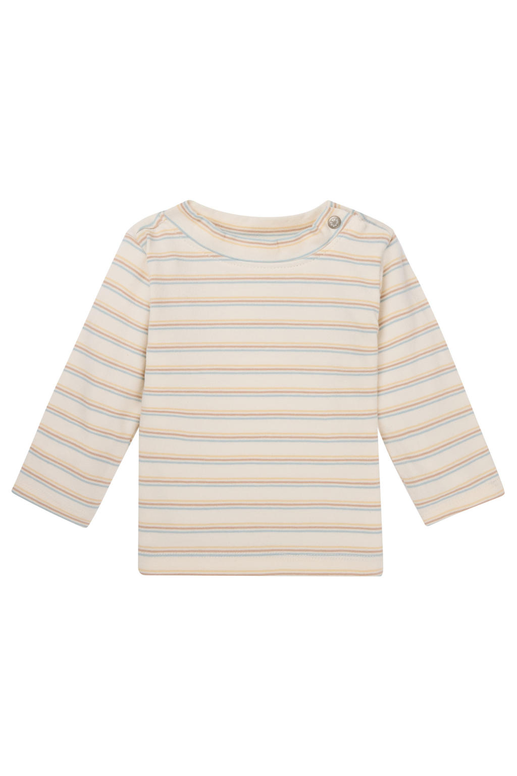 Beige, lichtbruin en blauwe jongens en meisjes Noppies baby longsleeve van katoen met strepenprint, lange mouwen en ronde hals
