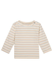 thumbnail: Beige, lichtbruin en blauwe jongens en meisjes Noppies baby longsleeve van katoen met strepenprint, lange mouwen en ronde hals