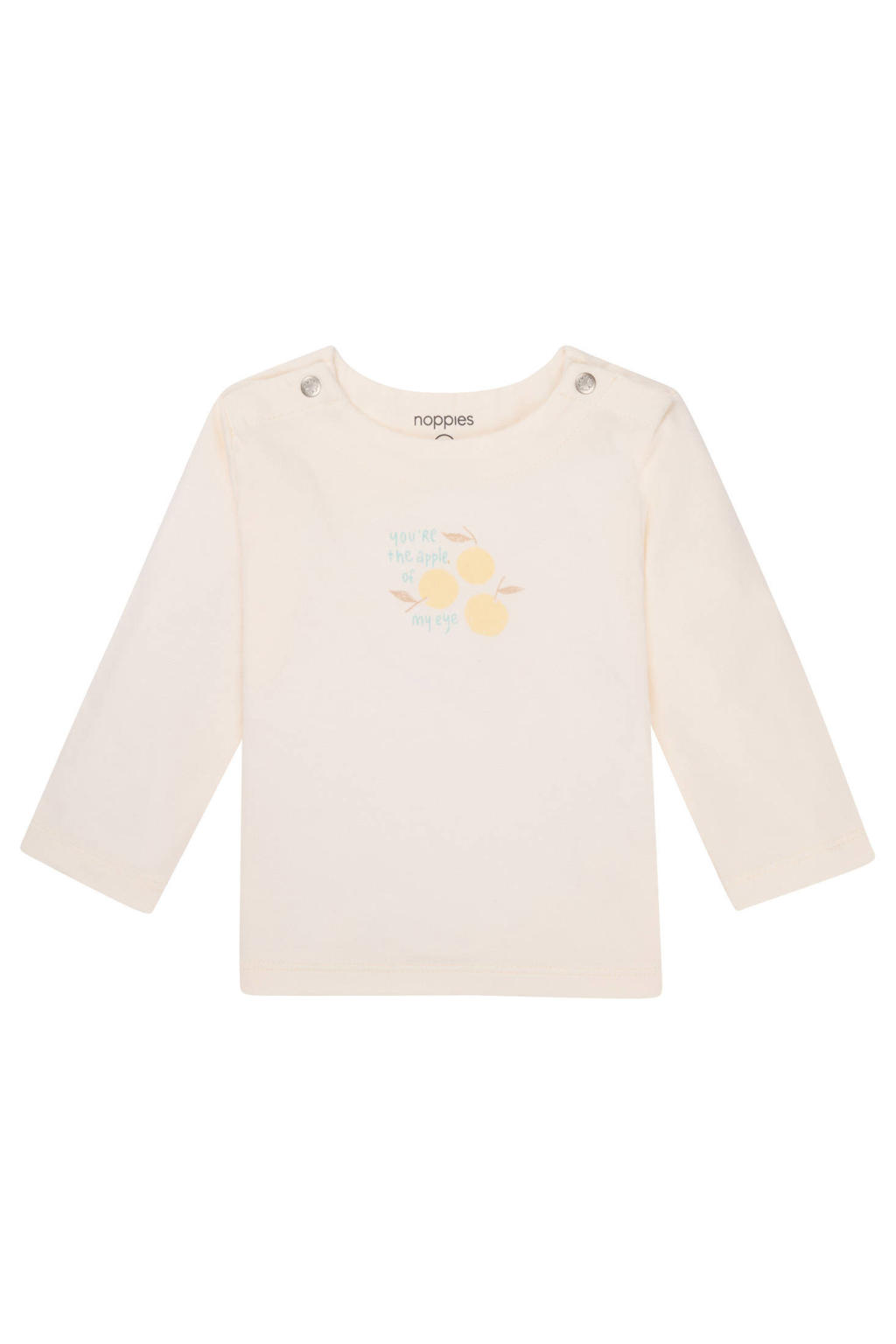 Witte jongens en meisjes Noppies baby longsleeve van katoen met printopdruk, lange mouwen, ronde hals en drukknoopsluiting