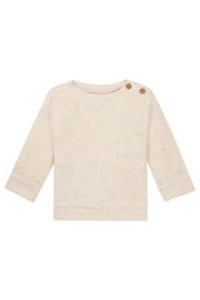 thumbnail: Ecru jongens en meisjes Noppies baby sweater van katoen met melée print, lange mouwen, ronde hals, knoopsluiting en textuur