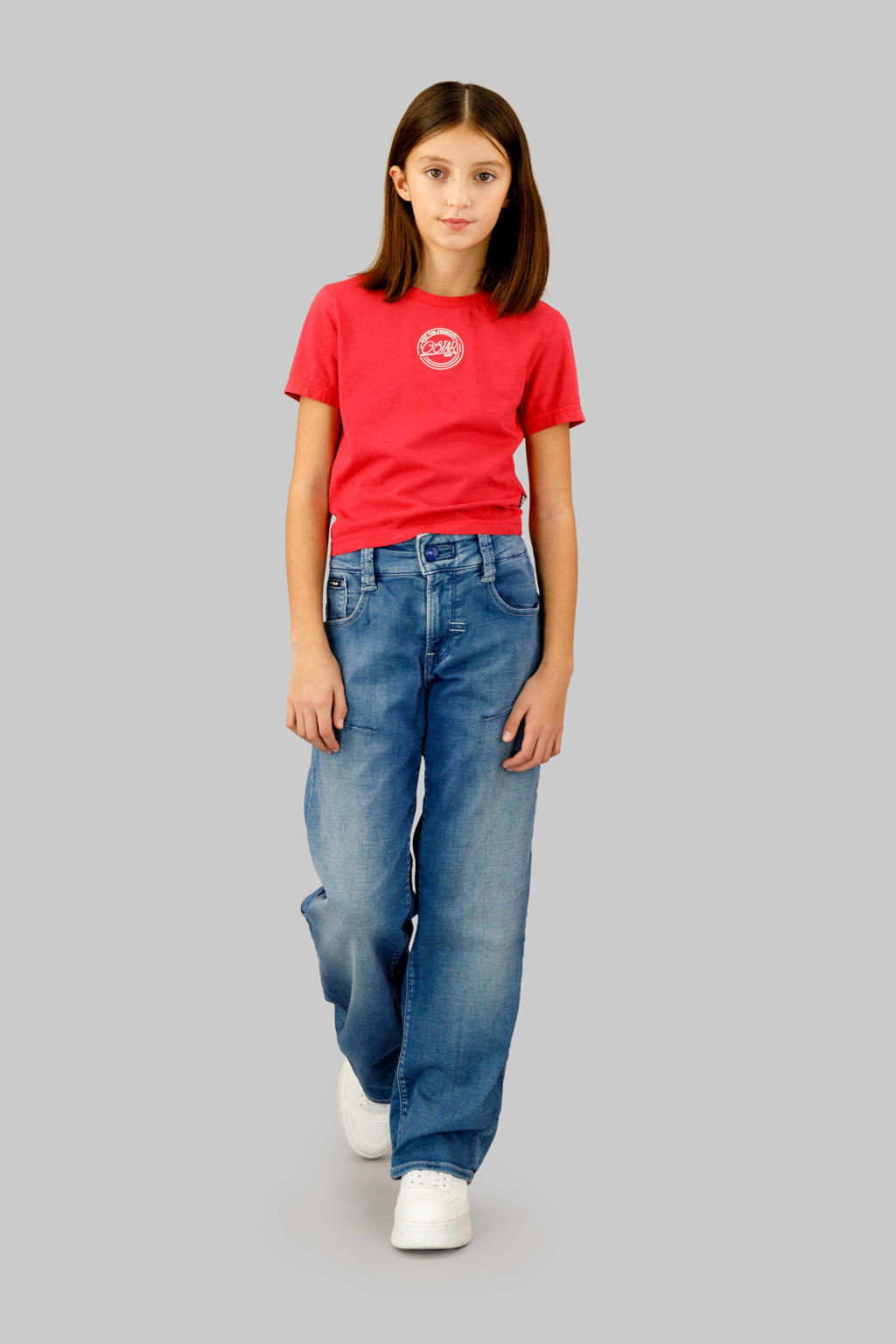 Roze meisjes G-STAR T-shirt van katoen met tekst print, korte mouwen, ronde hals en borduursels