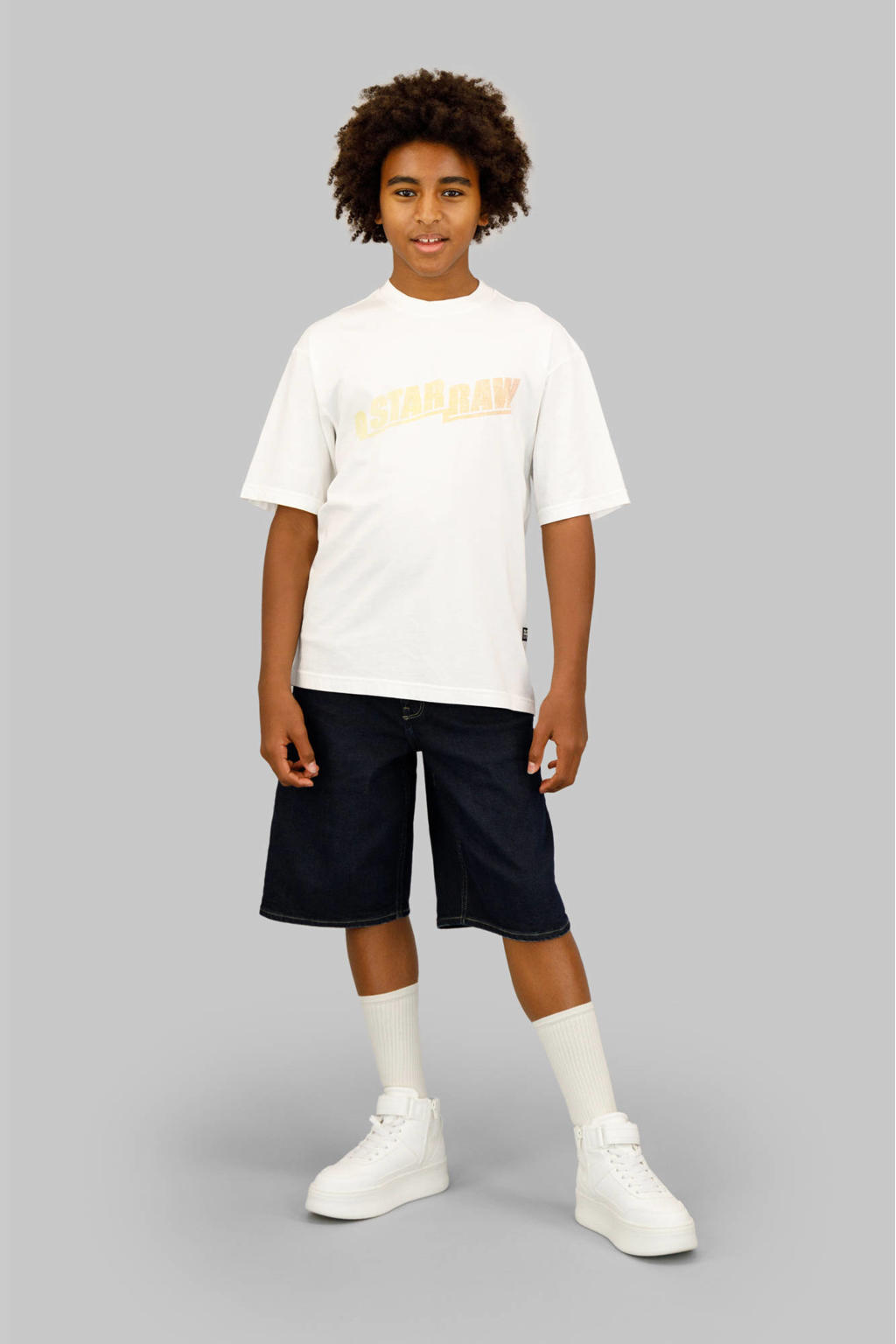 Witte jongens G-STAR T-shirt van katoen met backprint, korte mouwen en ronde hals