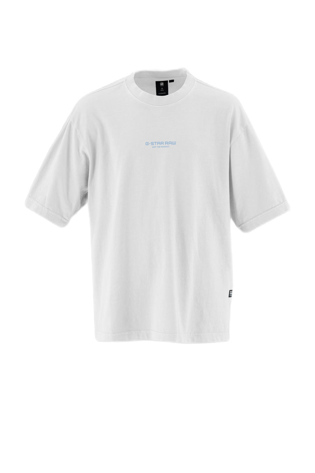 Witte jongens G-STAR T-shirt van katoen met tekst print, korte mouwen en ronde hals
