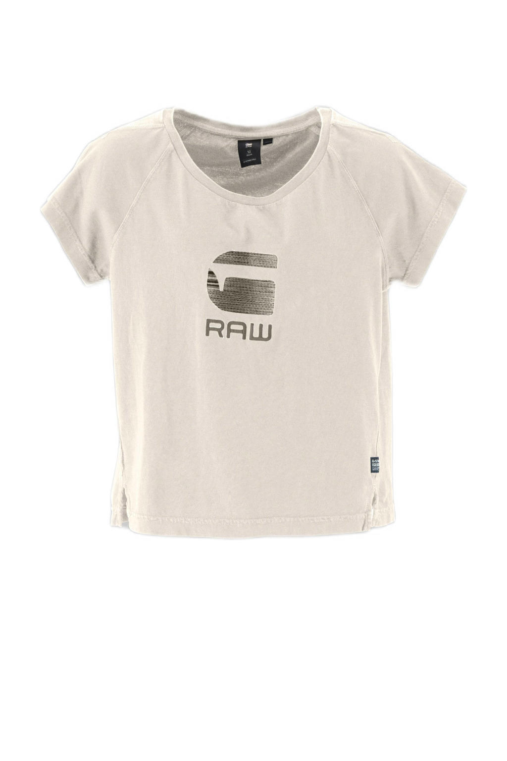 Ecru meisjes G-STAR T-shirt van katoen met printopdruk, korte mouwen en ronde hals