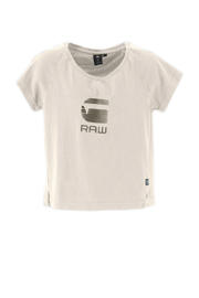 thumbnail: Ecru meisjes G-STAR T-shirt van katoen met printopdruk, korte mouwen en ronde hals