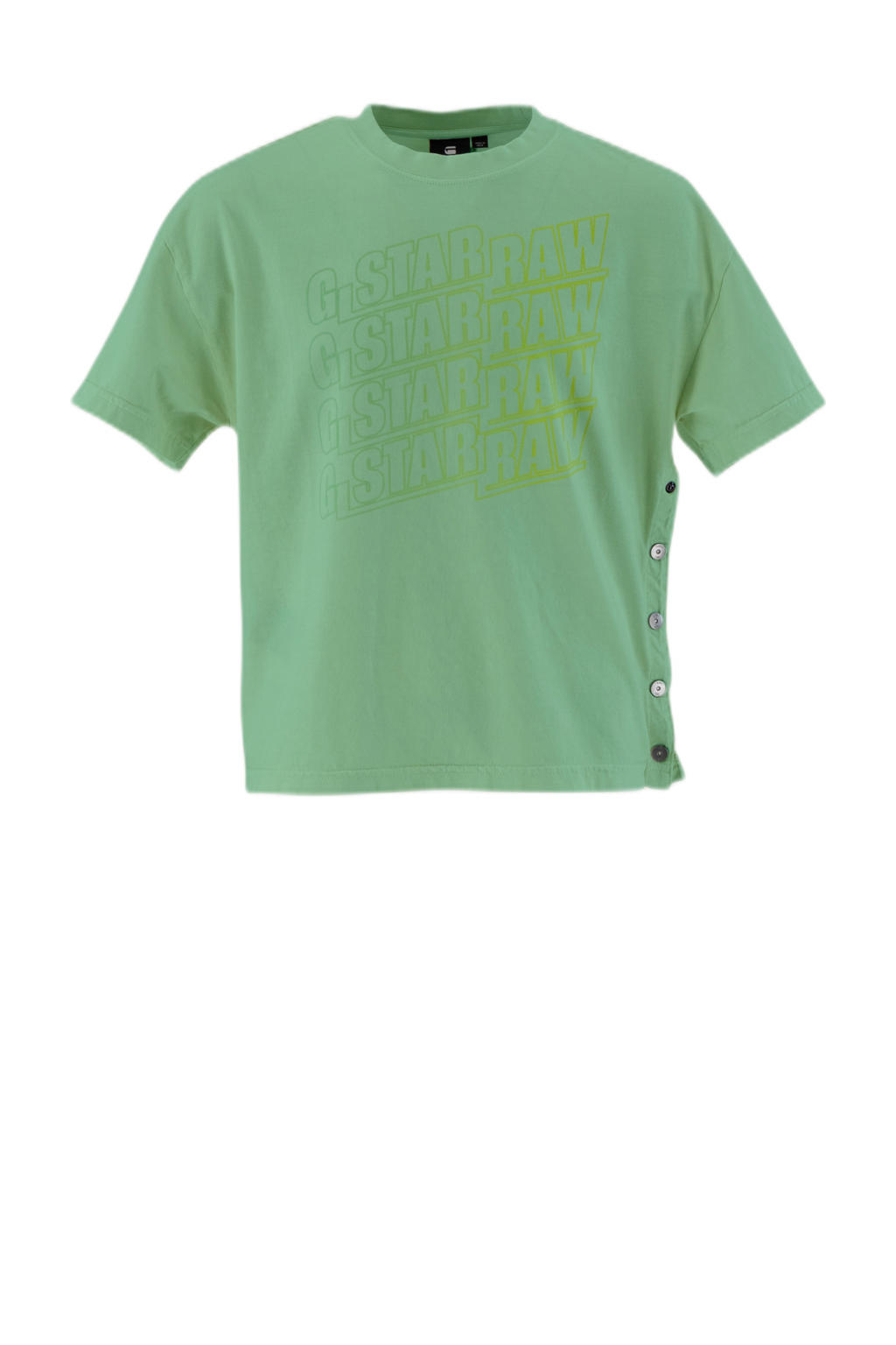 Groene meisjes G-STAR T-shirt van katoen met printopdruk, korte mouwen, ronde hals en sierknopen